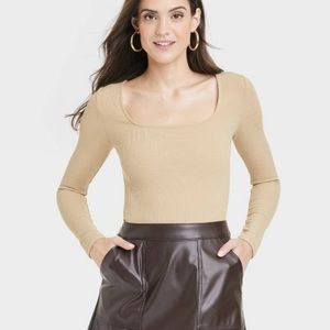 Tan Long Sleeve Bodysuit